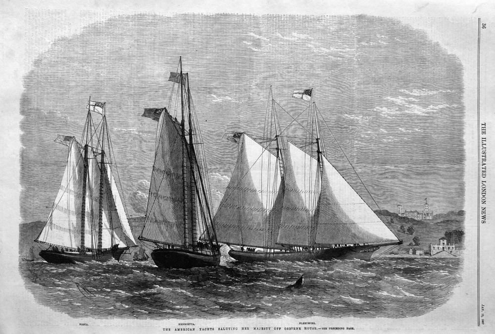 The American Yachts Saluting Her Majesty off Osborne House.  1867.