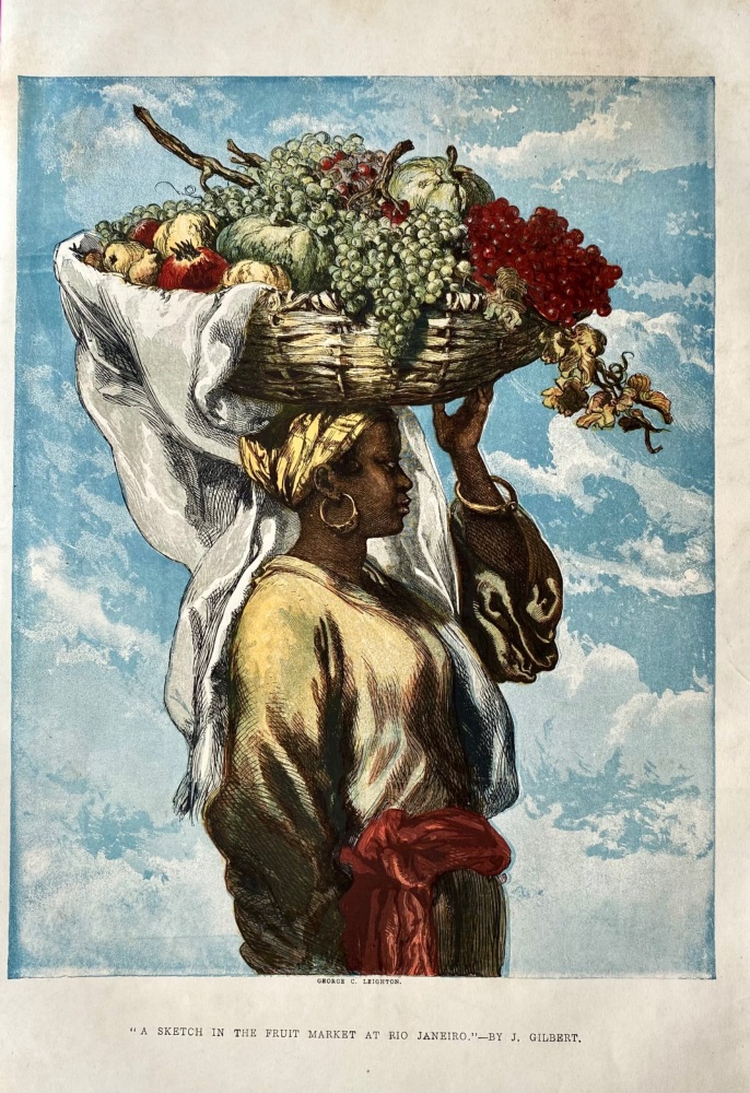 "A Sketch in the Fruit Market at Rio Janeiro."- By J. Gilbert.  1856.