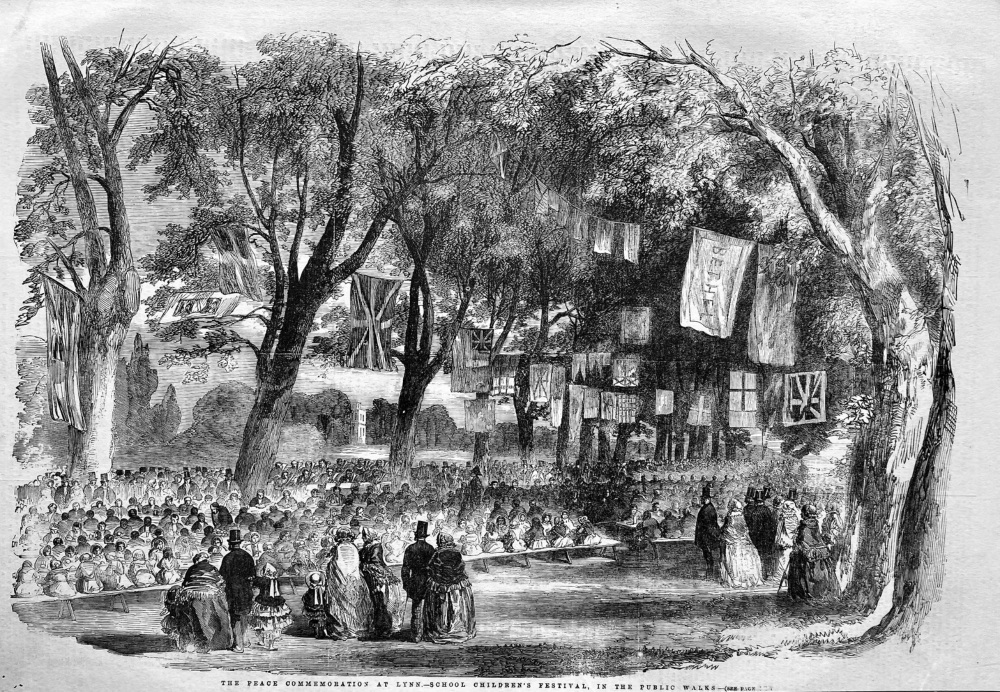 The Peace Commemoration at Lynn.- School Children's Festival, in the Public Walks. 1856.