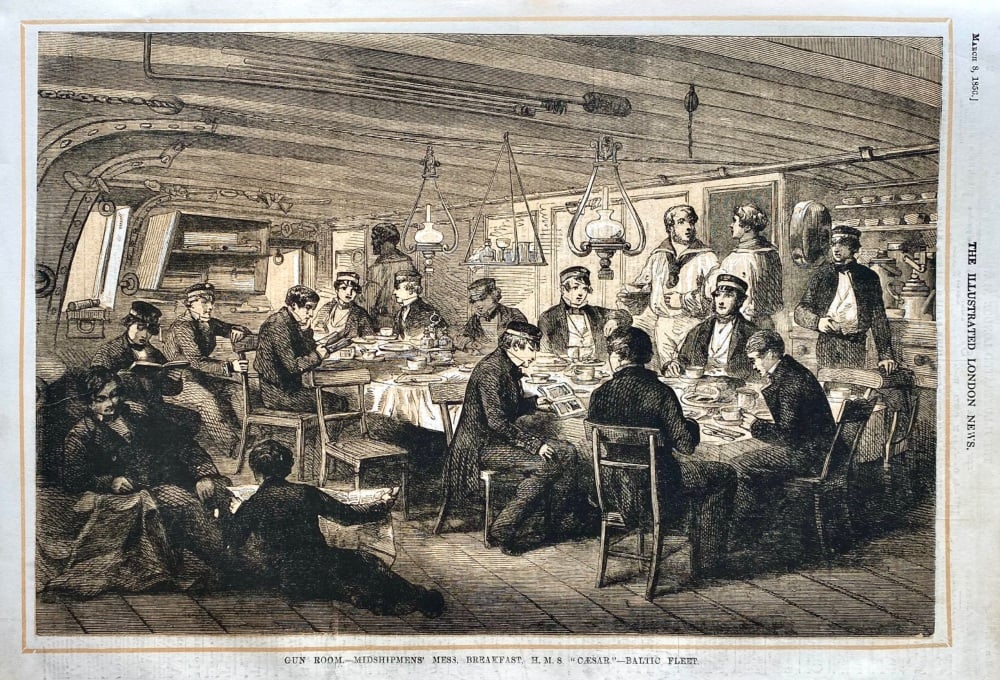 Gun Room.- Midshipmens' Mess, Breakfast, H.M.S.  "Caesar"- Baltic Fleet.  1856.