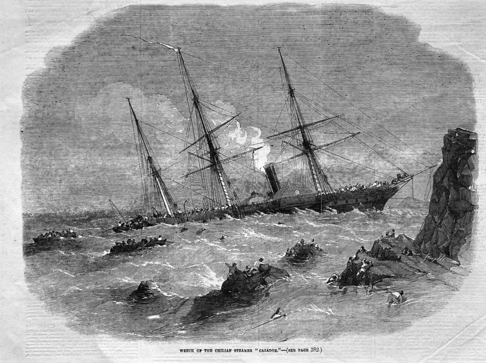Wreck of the Chilean Steamer "Cazador."  1856.