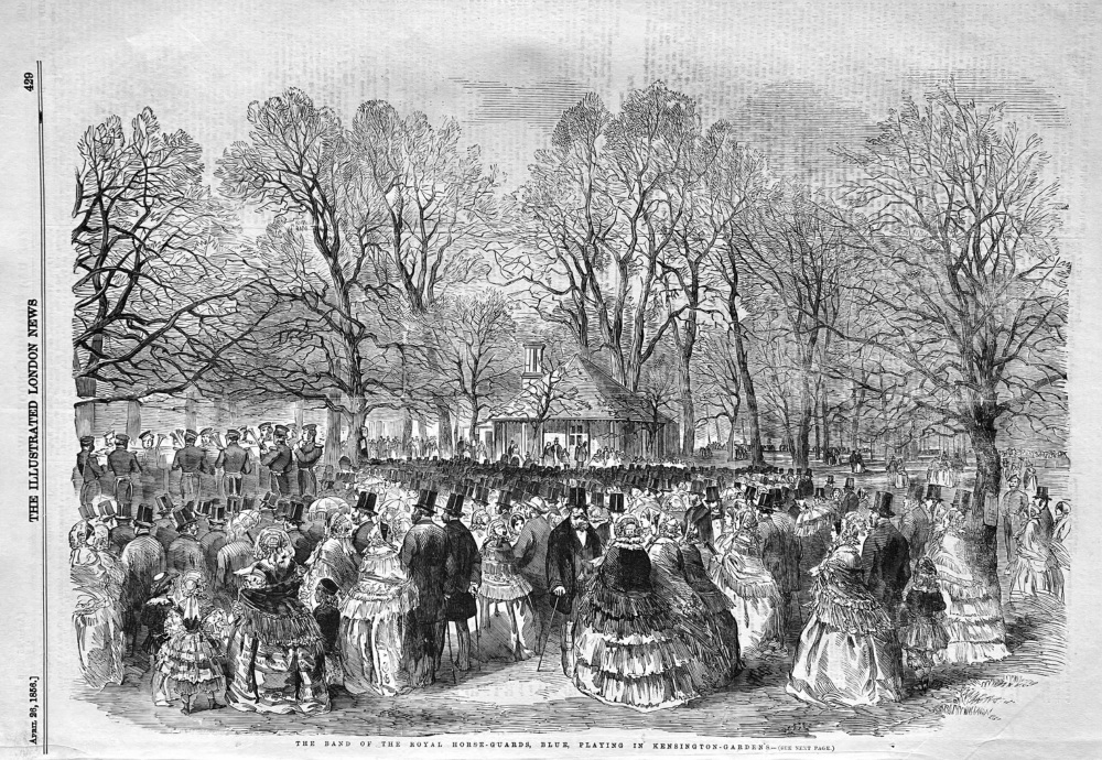 The Band of the Royal Horse-Guards, Blue, Playing  in Kensington-Gardens.  1856.