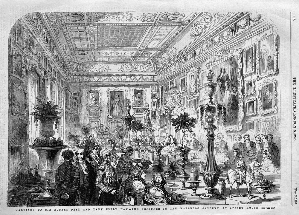 Marriage of Sir Robert Peel and Lady Emily Hay.- The Dejeuner in the Waterloo Gallery at Apsley House.  1856.