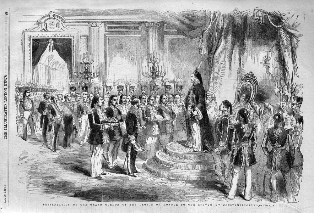 Presentation of the Grand Cordon of the Legion of Honour to the Sultan, at Constantinople. 1856.