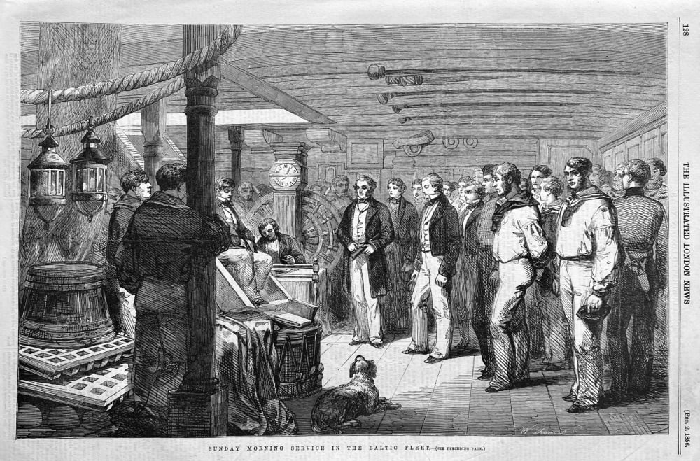 Sunday Morning Service in the Baltic Fleet.  1856.