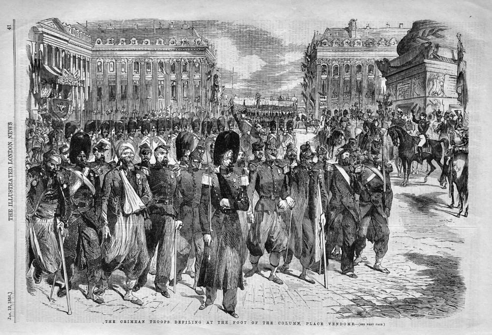 The Crimean Troops Defiling at the Foot of the Column, Place Vendome.  1856.