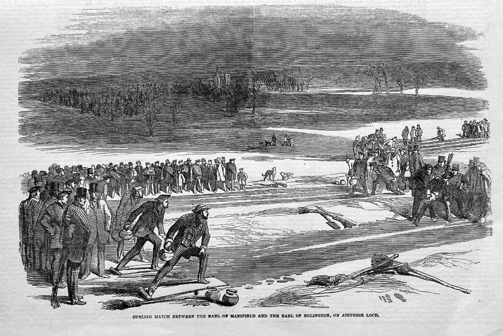 Curling Match between the Earl of Mansfield and the Earl of  Eglington, on Airthrie Loch.  1850.