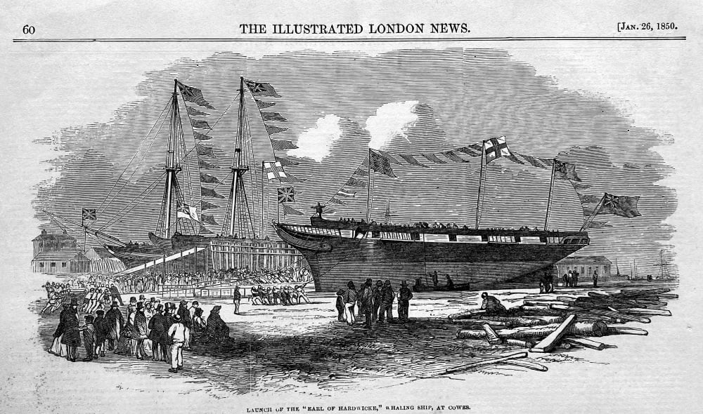 Launch of the "Earl of Hardwicke," Whaling Ship, at Cowes. 1850.