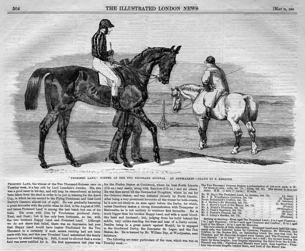 "Promised Land,"  Winner of the Two Thousand Guineas,  at Newmarket.  1859.