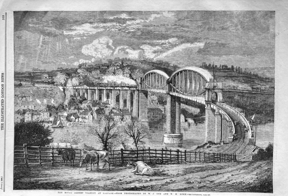 The Royal Albert Viaduct at Saltash.  1859.