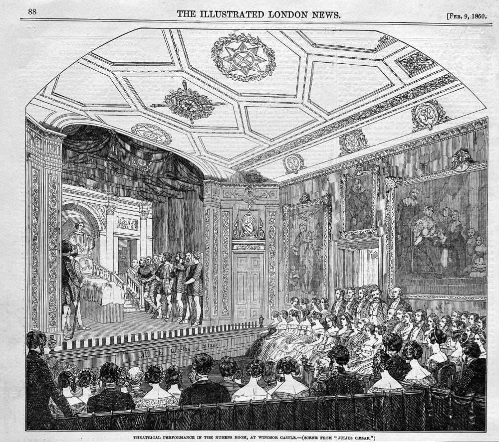 Theatrical Performance in the Rubens Room, at Windsor Castle.  1850.