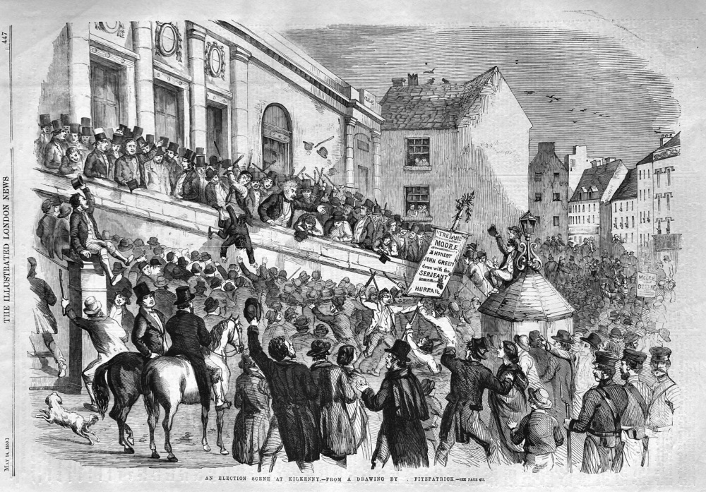 An Election Scene at Kilkenny.  1859.