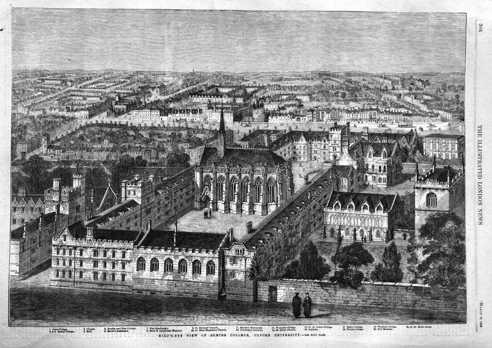 Bird's-Eye  View  of  Exeter   College,  Oxford  University.  1859.