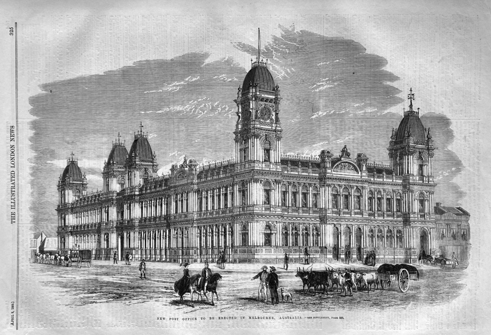 New Post Office to be Erected in Melbourne, Australia.  1859.