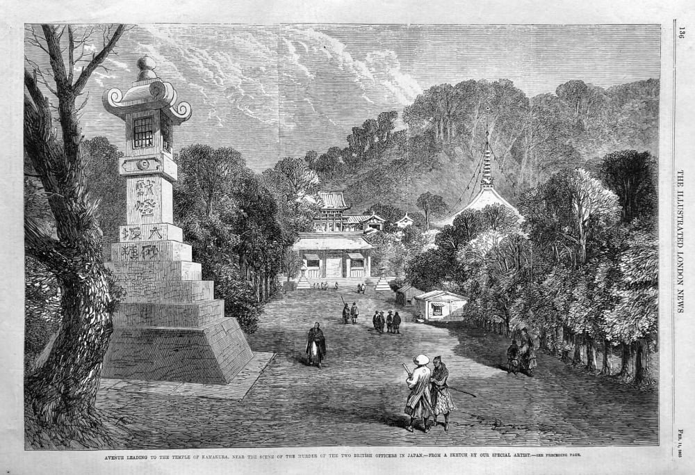 Avenue Leading to the Temple of Kamakura, near the Scene of the Murder of the Two British Officers in Japan.  1865.