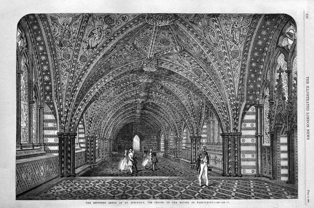 The Restored Crypt of St. Stephen's, the Chapel of the Houses of Parliament.  1865.