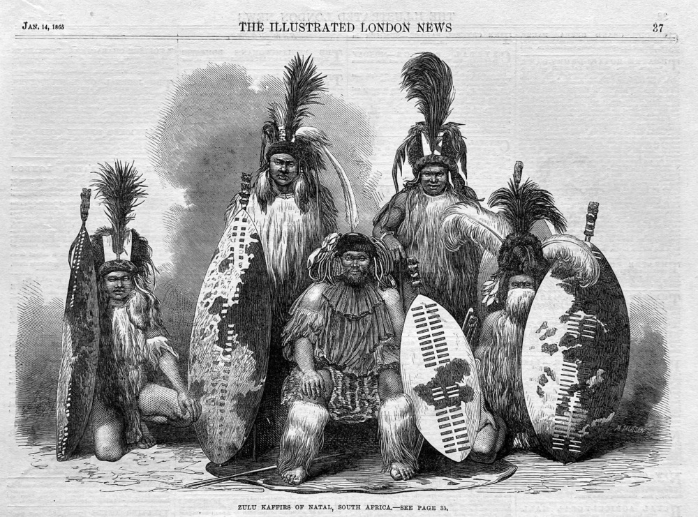 Zulu Kaffirs of Natal, South Africa.  1865.