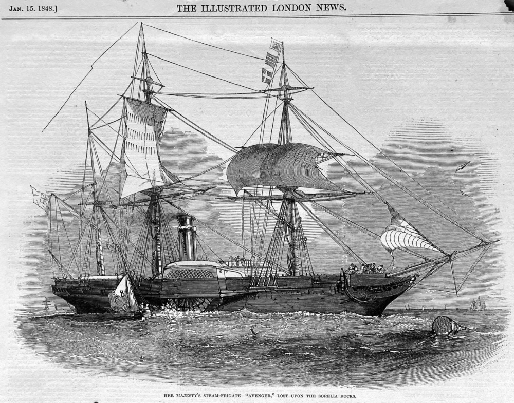 Her Majesty's Steam-Frigate "Avenger," Lost upon the Sorelli Rocks.  1848.