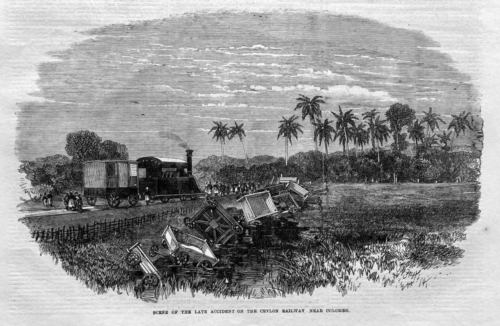 Scene of the Late Accident on the Ceylon Railway near Colombo.  1865.