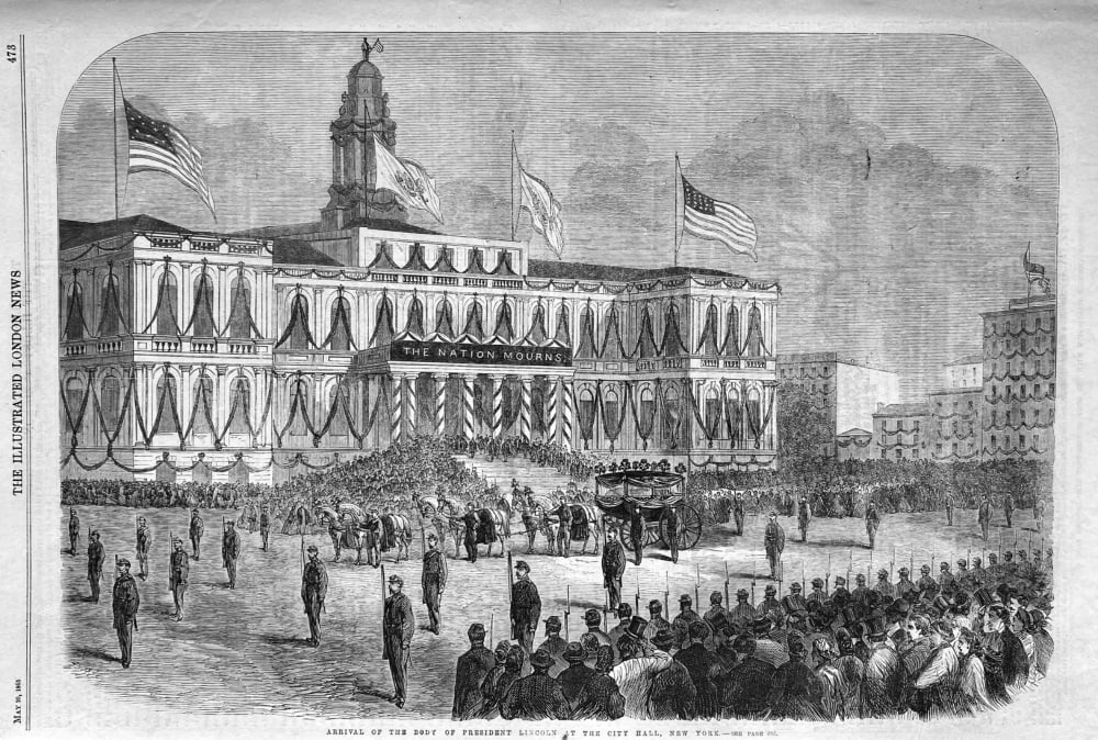 Arrival of the Body of President Lincoln at the City Hall, New York.  1865.