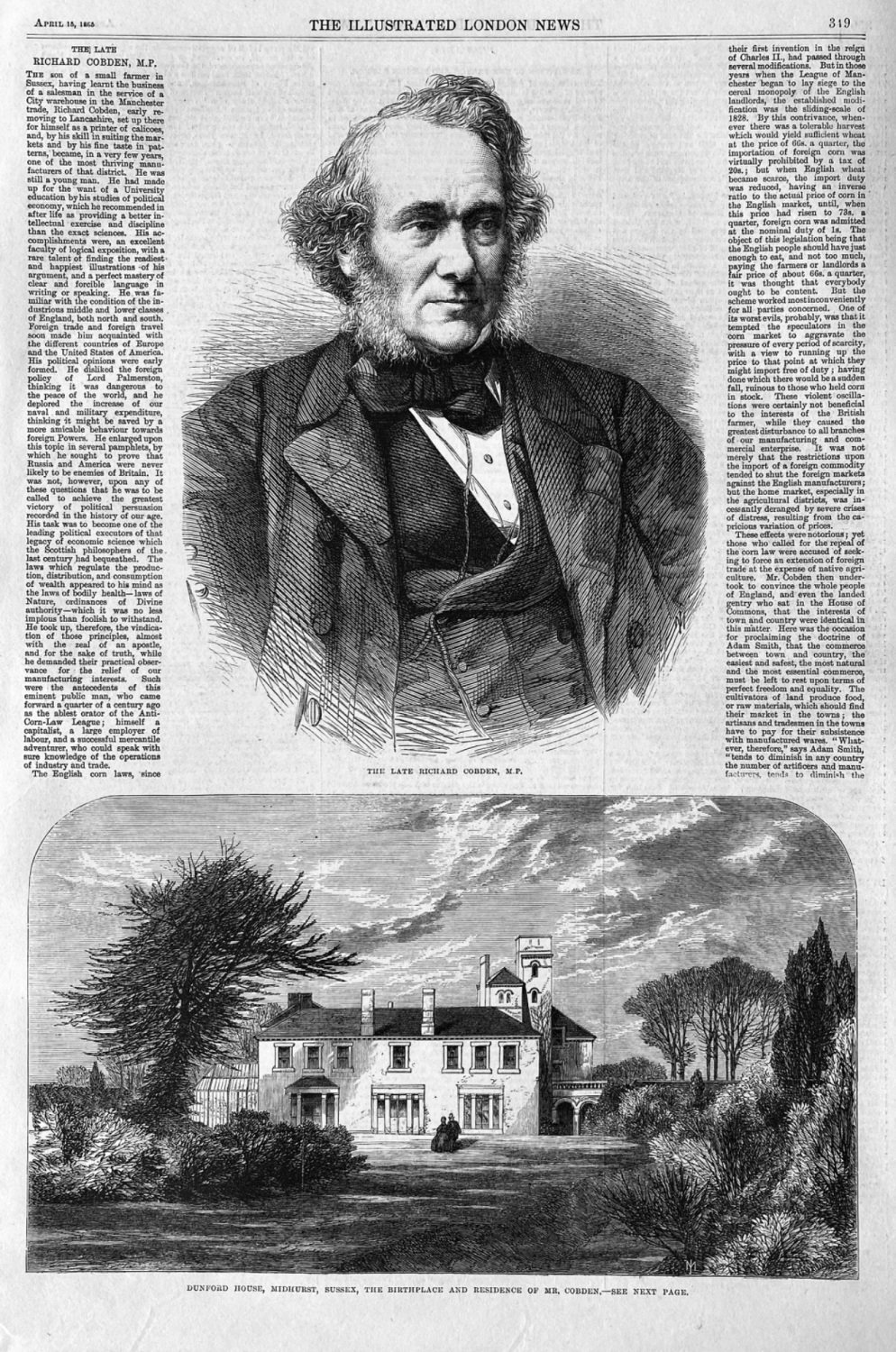 The Late  Richard Cobden,  M.P.  1865.