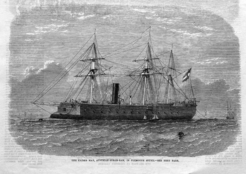 The Kaiser Max, Austrian Steam - Ram, in Plymouth Sound. 1865.