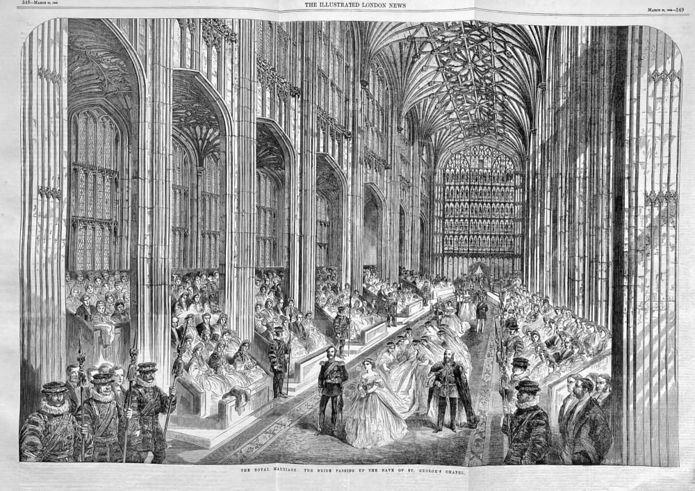 The Royal Wedding :  The Bride Passing up the Nave of St. George's Chapel. 1863. (Albert Edward Prince of Wales and Alexandra of Denmark.)