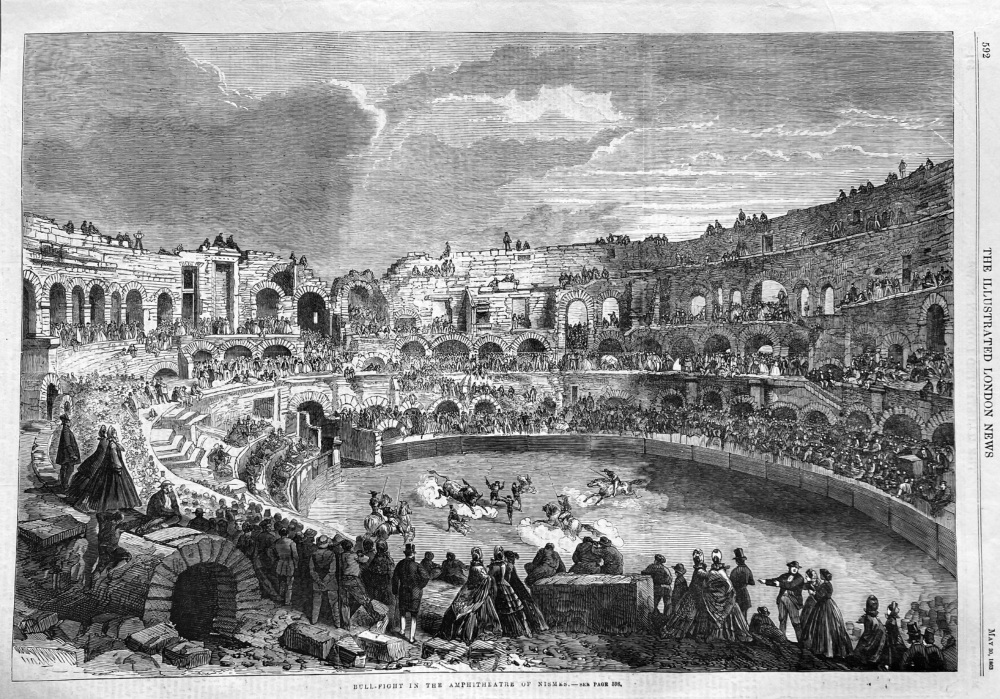 Bull-Fight in the Amphitheatre of Nismes.  (Belgium)  1863.