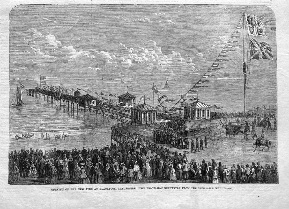 Opening of the New Pier at Blackpool, Lancashire :  The Procession returning from the Pier.  1863.