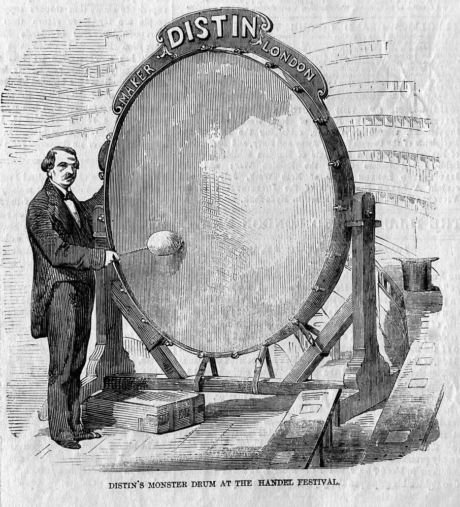 Distin's Monster Drum at the Handel Festival.  1857.