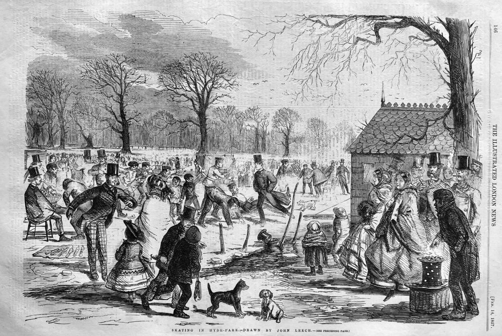 Skating in Hyde-Park.- Drawn by John Leech.  1857.