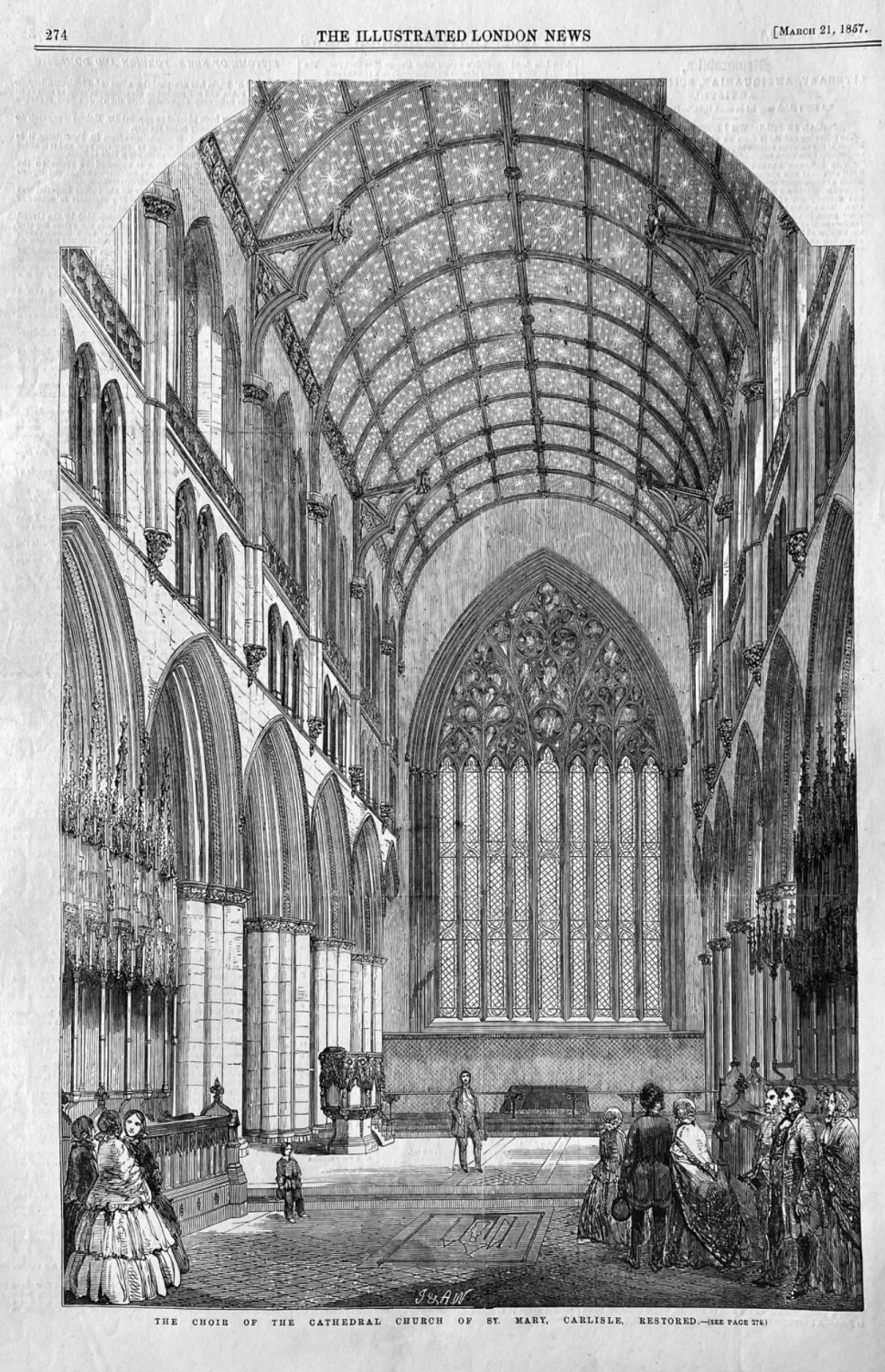 The Choir of the Cathedral Church of St. Mary,  Carlisle, Restored.  1857.