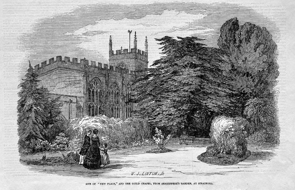 Site of "New Place," and the Guild Chapel, from Shakespere's Garden, at Stratford.  1847.