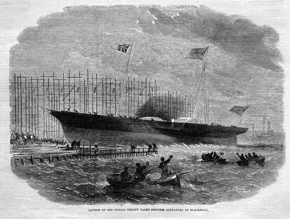 Launch of the Dublin Trinity Yacht Princess Alexandra at Blackwall. 1863.