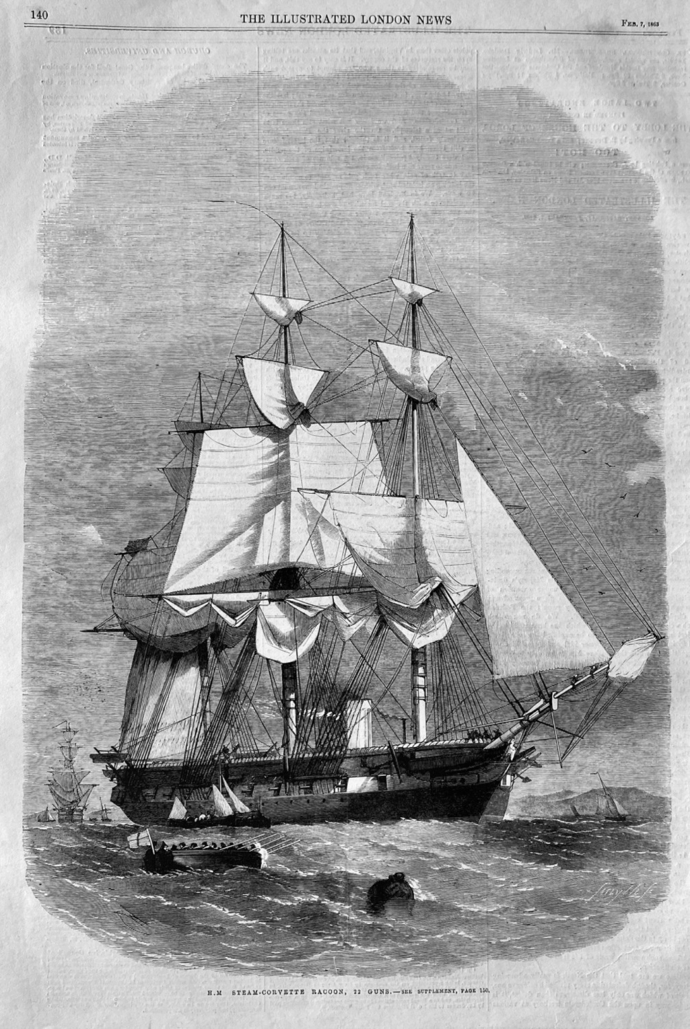 H.M. Steam-Corvette Racoon,  22 Guns.  1863.