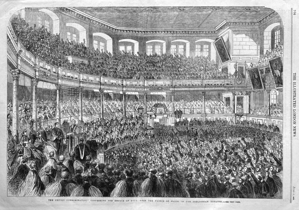 The Oxford Commemoration :  Conferring the Degree of D, C, L.  upon the Prince of Wales in the Sheldonian Theatre.  1863.