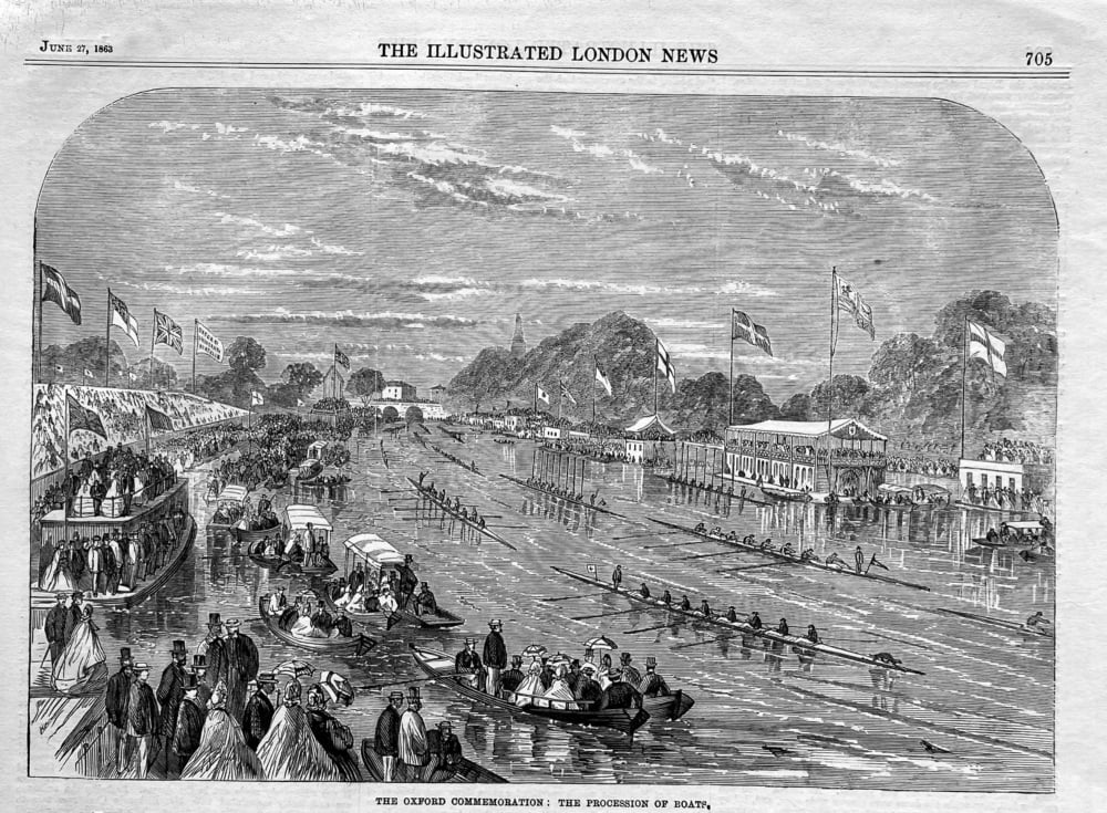 The Oxford Commemoration :  The Procession of Boats.  1863.