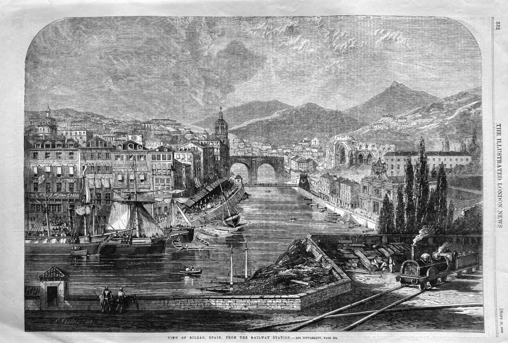 View of Bilbao, Spain,  from the Railway Station.  1862.