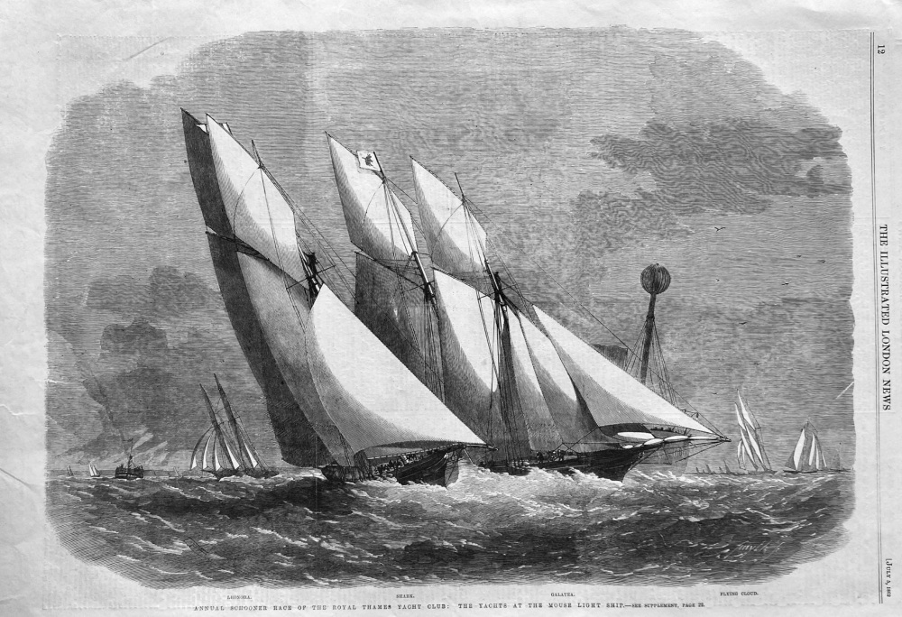 Annual Schooner Race of the Royal Thames Yacht Club :  The Yachts at the Mouse Light Ship.  1862.