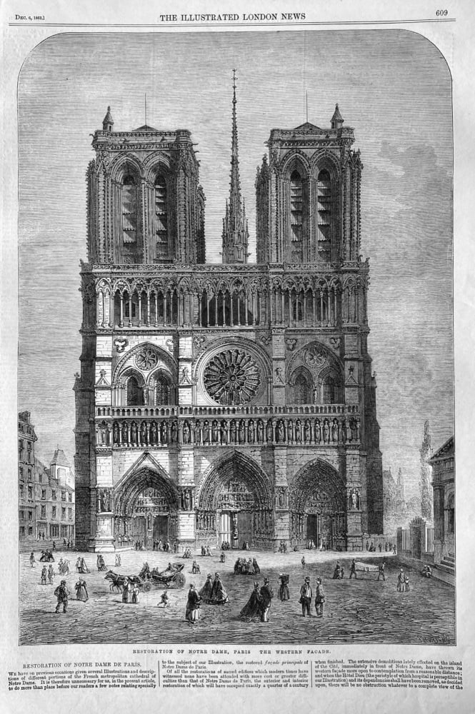 Restoration of Notre Dame, Paris  :  The Western Facade.  1862.