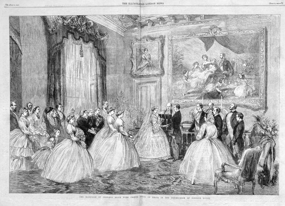 The Marriage of Princess Alice with Prince Louis of Hesse in the Dining-Room of Osborne House.  1862.