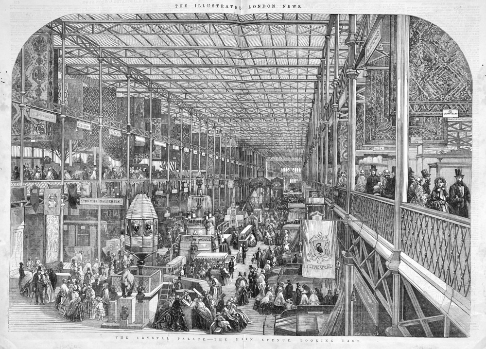 The Crystal Palace.- The Main Avenue, Looking East,  1851,  (The Great Exhibition).