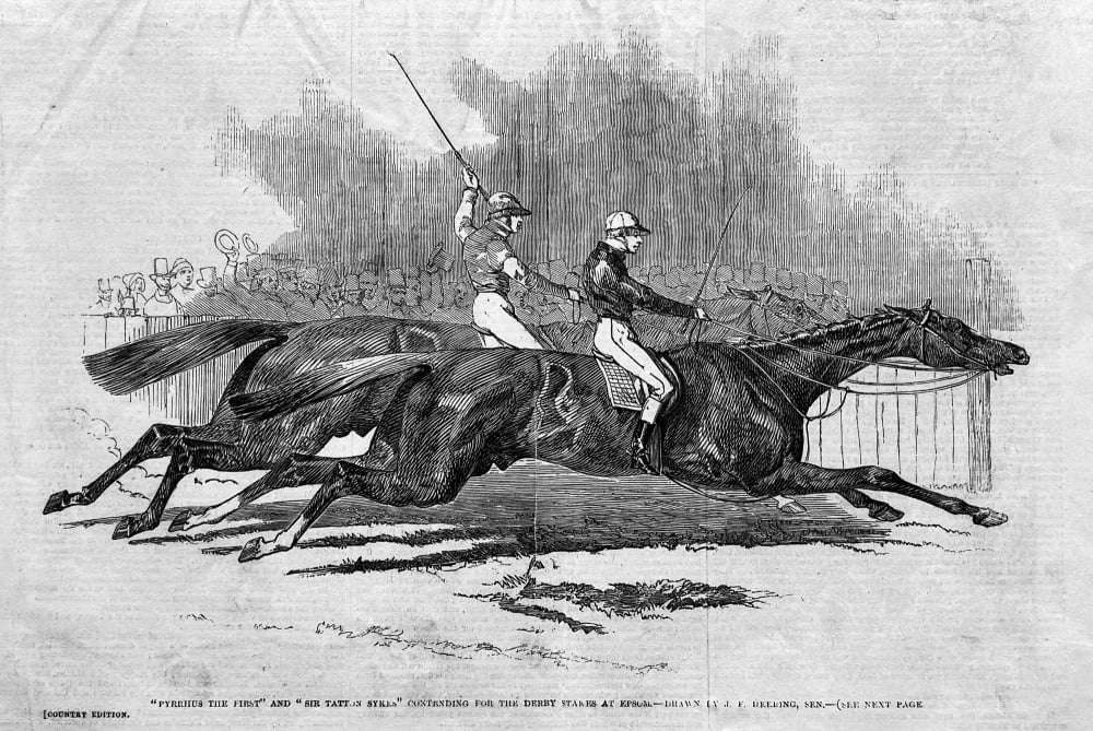 "Pyrrhus the First" and "Sir Tatton Sykes" Contending for the Derby Stakes at Epsom.  1846.