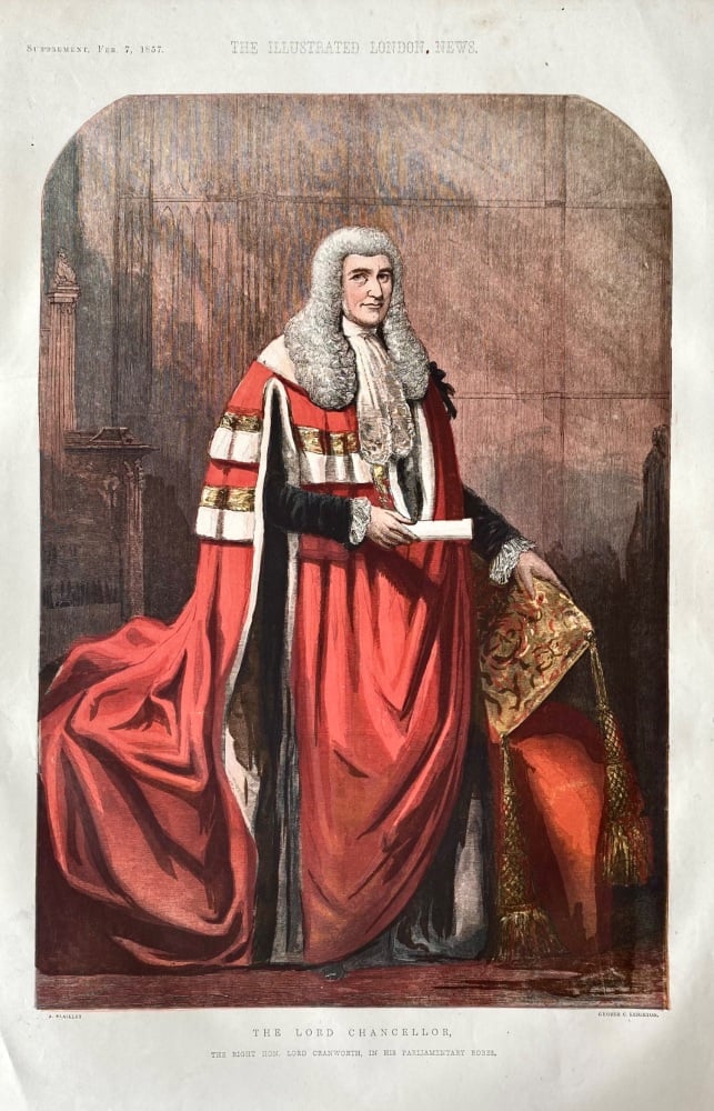 The Lord Chancellor,  The Right Hon. Lord Cranworth in his Parliamentary Robes.  1857.