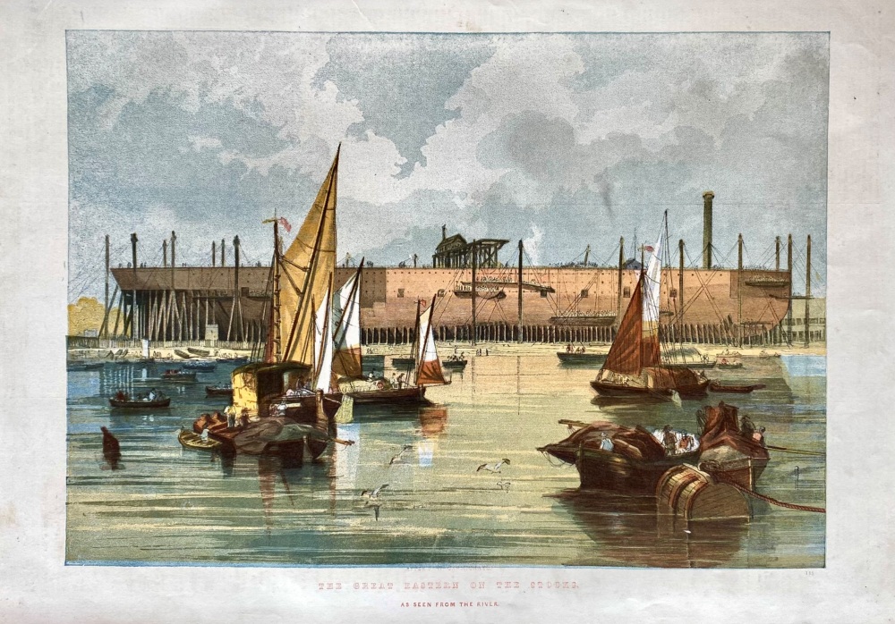 The Great Eastern on the Stocks. As Seen from the River. 1857.