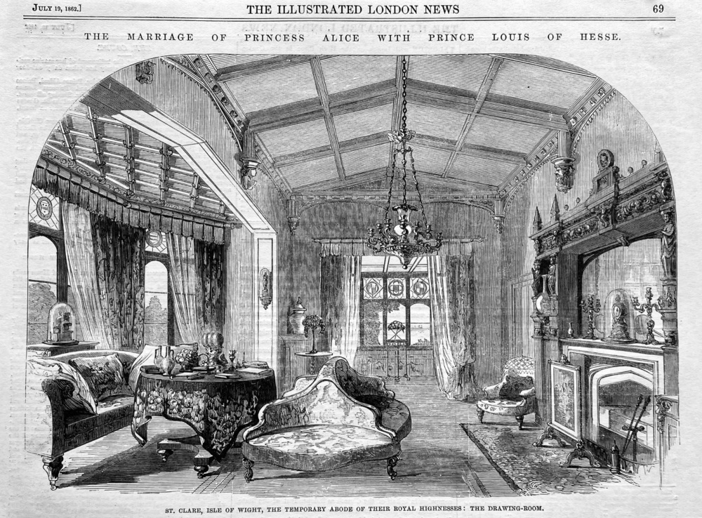 St, Clare, Isle of Wight, the Temporary Abode of their Royal Highnesses :  The Drawing-Room.  1862.