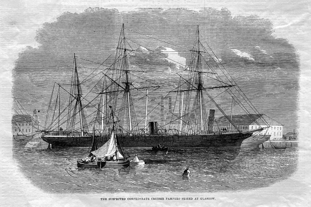 The Suspected Confederate  Cruiser Pampero seized at Glasgow.  1864.