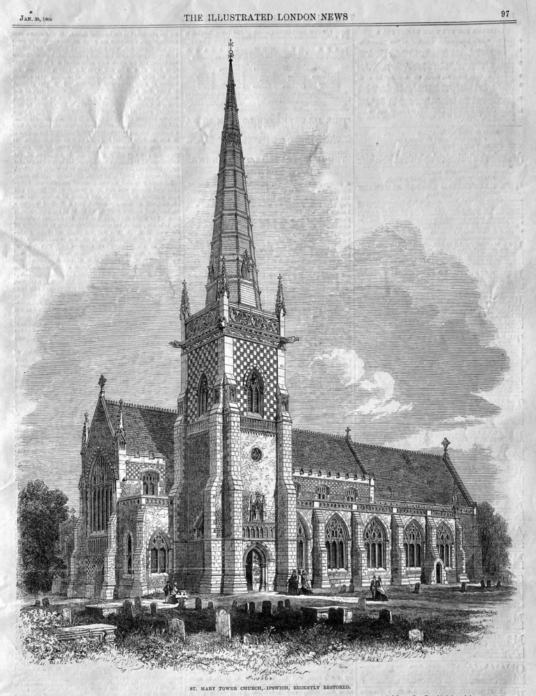 St. Mary Tower Church, Ipswich, Recently Restored.  1864.