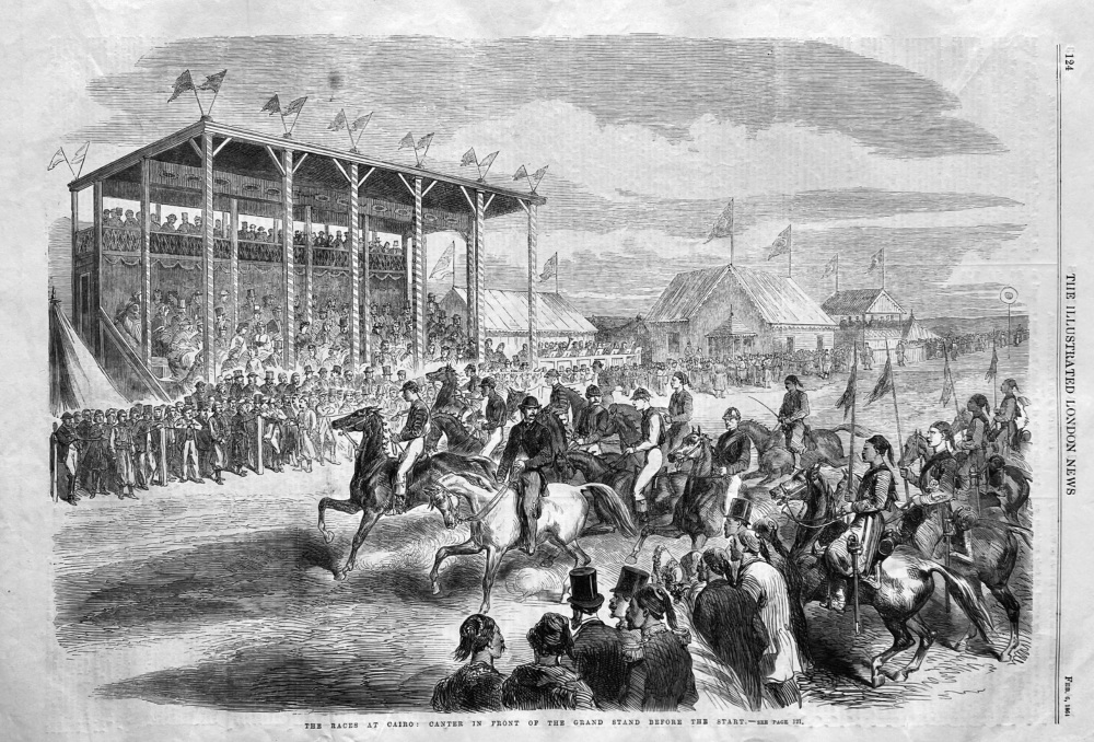 The Races at Cairo :  Canter in Front of the Grand Stand before the Start.  1864.