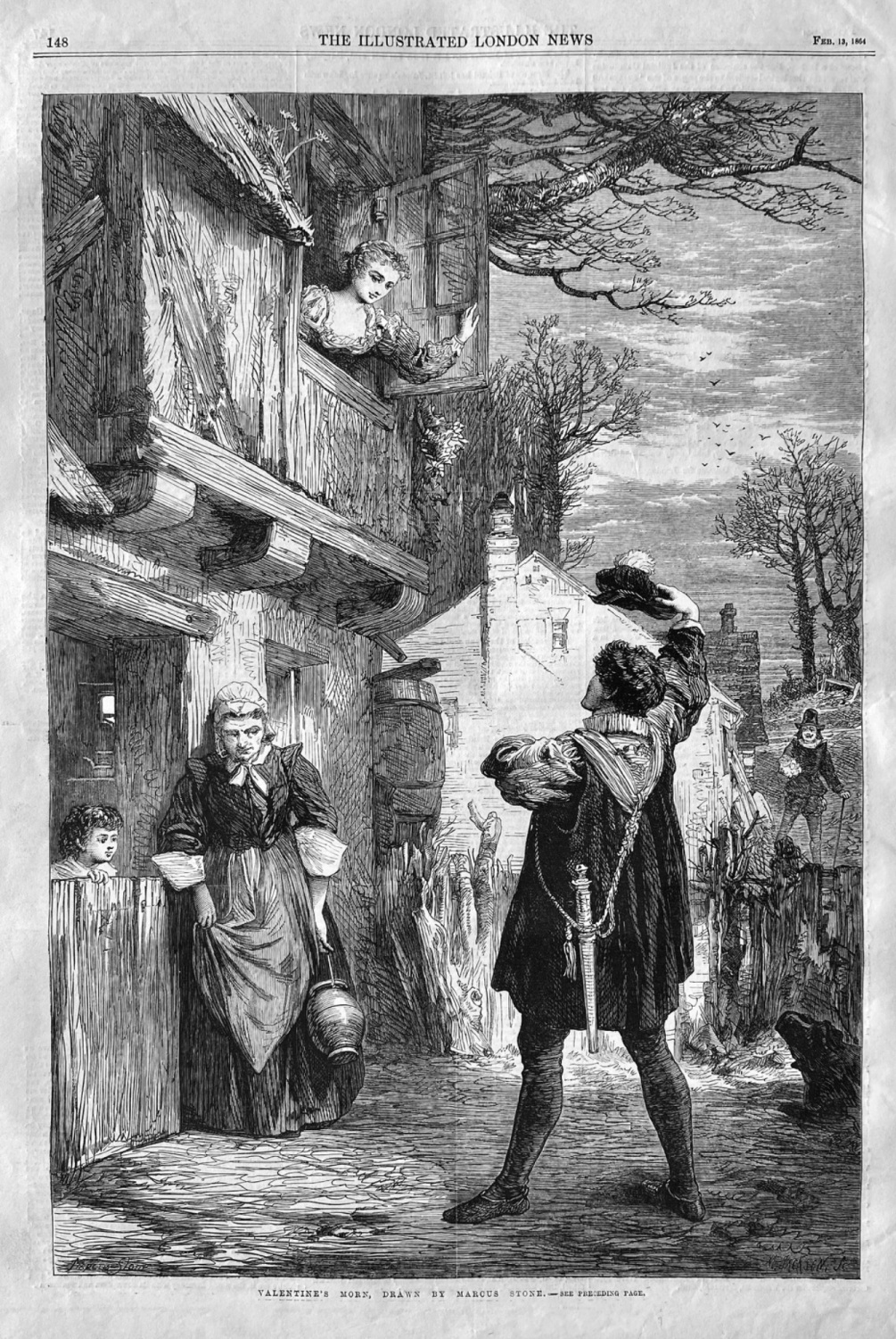 Valentine's Morn, Drawn by Marcus Stone.  1864.